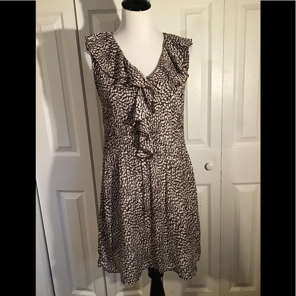 Sunny Leigh Ruffle Sheer Fit and Flare Dress Petite Medium